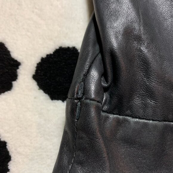 Vintage 90s Danier Black Leather Blazer Trench Coat Overcoat Longline Jacket - Picture 16 of 16